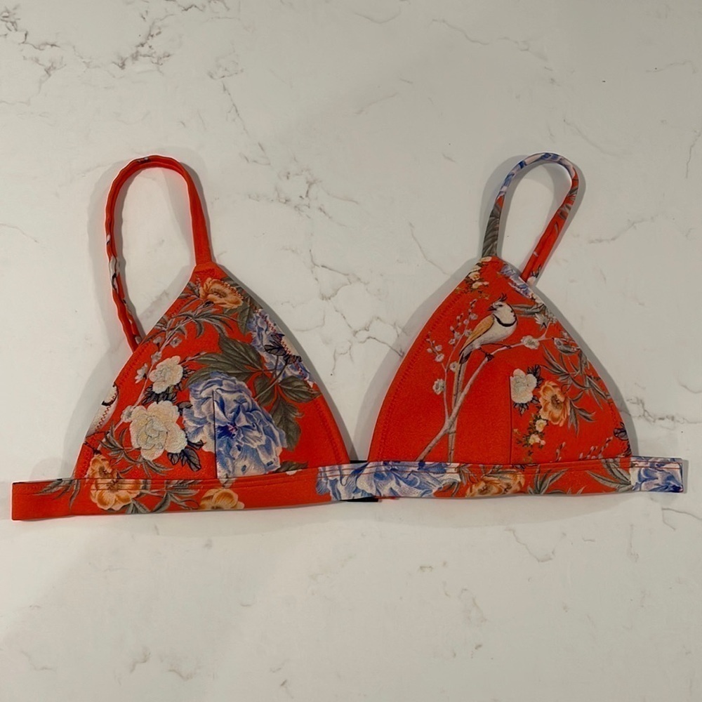 Triangl Orange and Blue Floral Neoprene Bikini Top